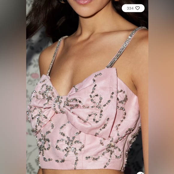 LoveShackFancy Tops - Loveshackfancy Arlitta Bow Crop Top | Color: Pink, Size:8
